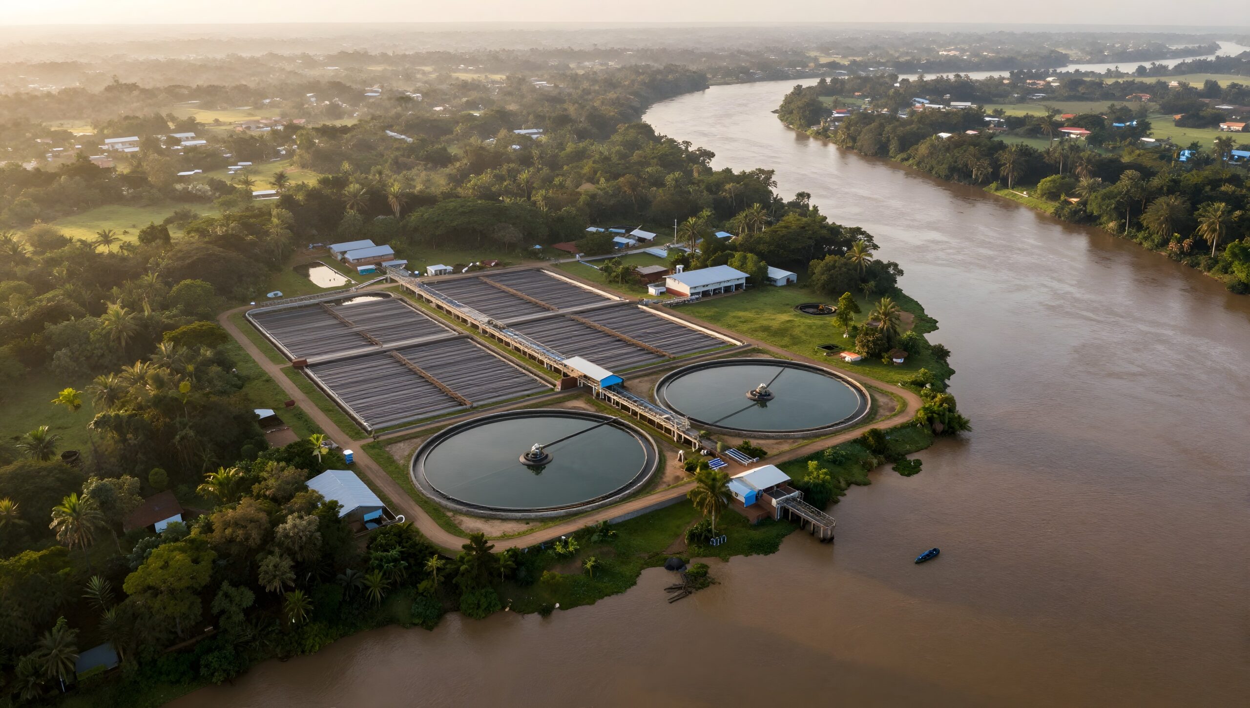 River water purification plant beside a tropical river