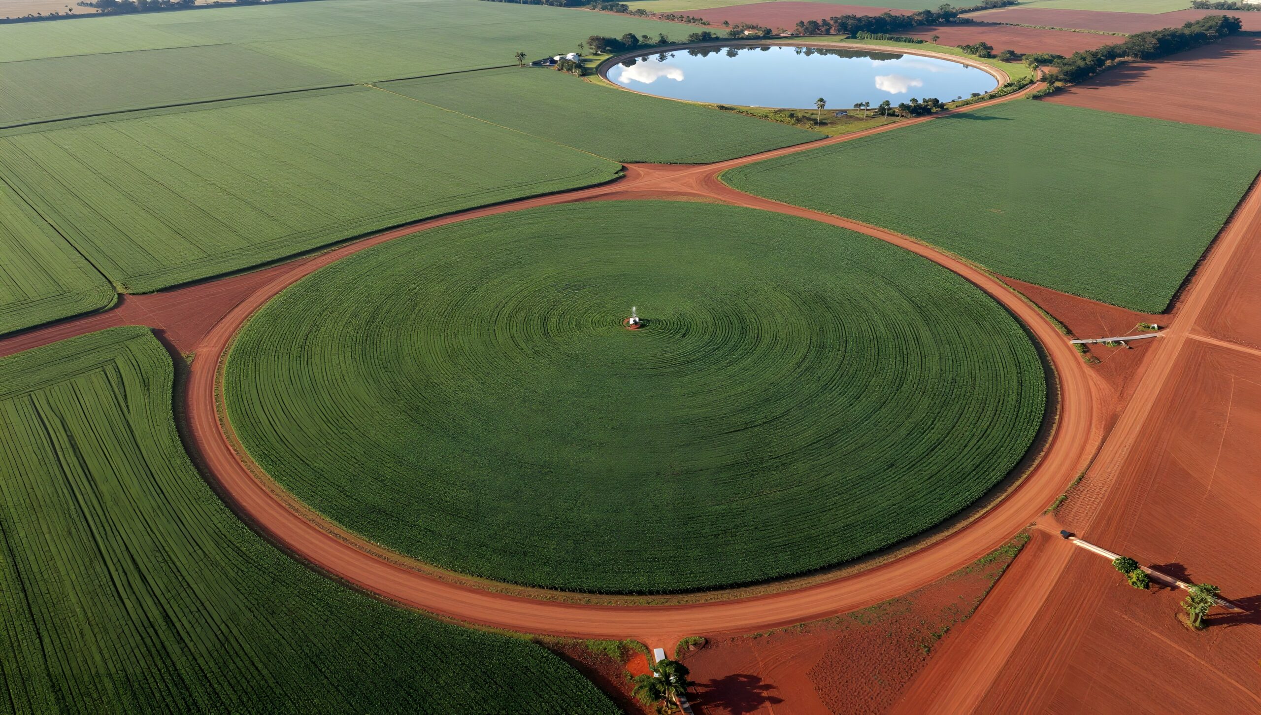 Aerial view of centre-pivot irrigated farmland