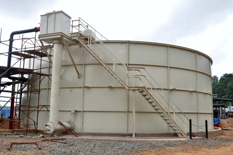 Large steel tank with an access staircase