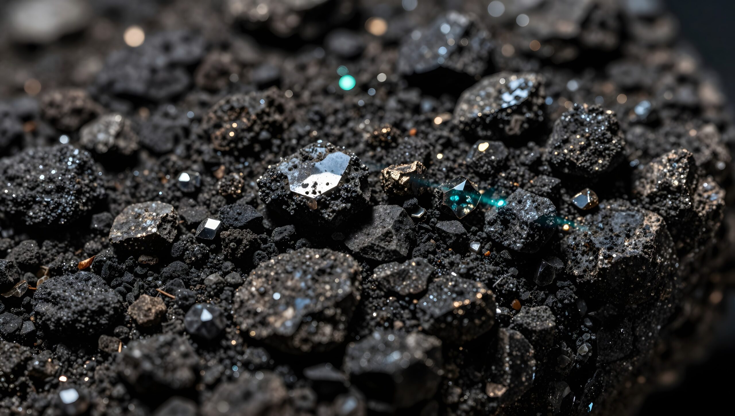 Macro view of crushed ore with metallic mineral facets