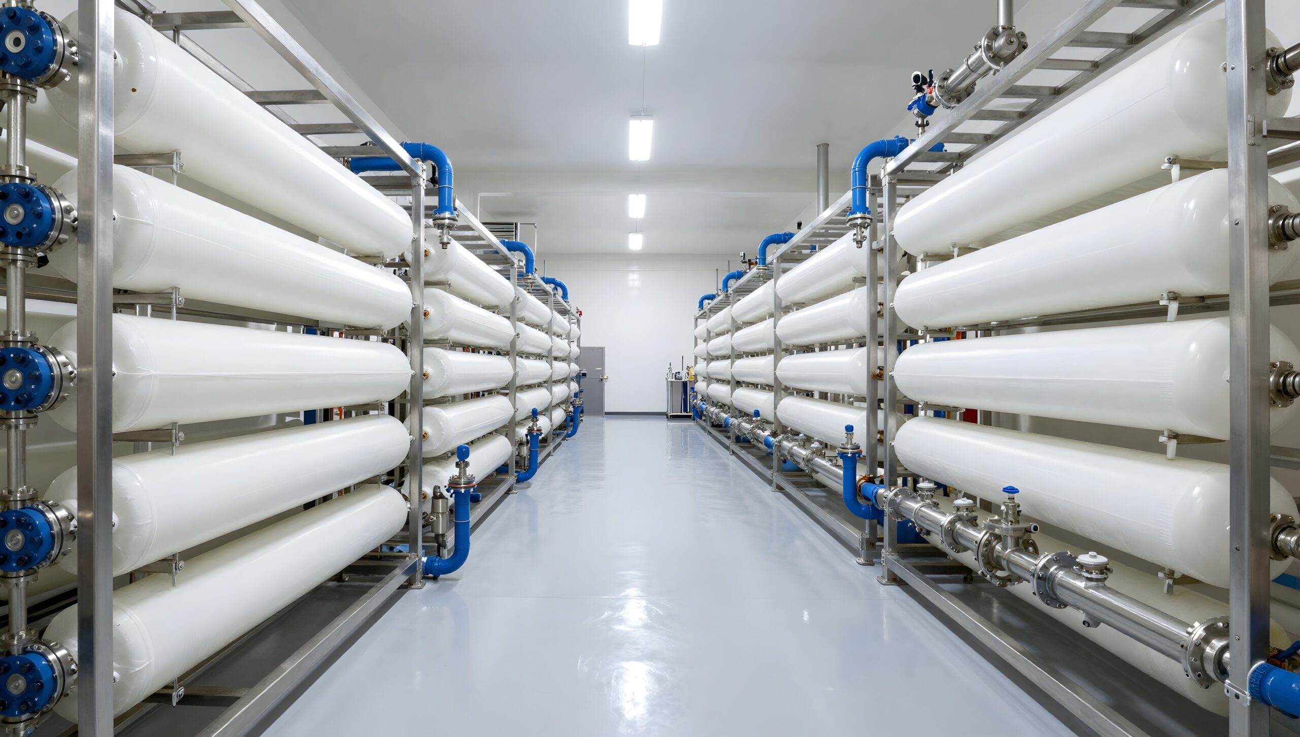 Reverse osmosis membrane trains in a water treatment plant